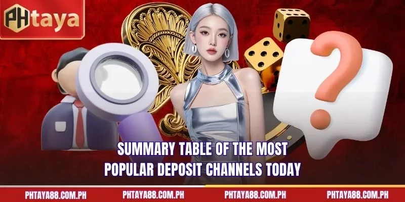 Summary table of the most popular deposit channels today